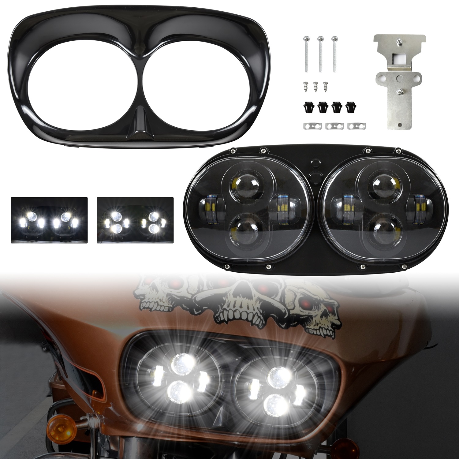 Dual LED Headlight for Harley Road Glide 2004-2013