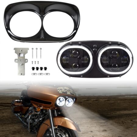 Dual LED Headlight with Halo Ring for Harley Road Glide 2004-2013