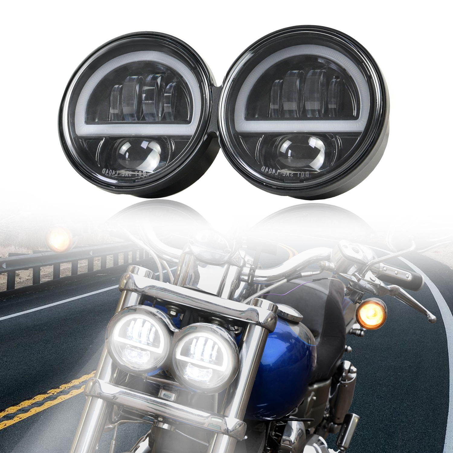 Dual LED Headlight for Harley Dyna Fat Bob 2008-2019