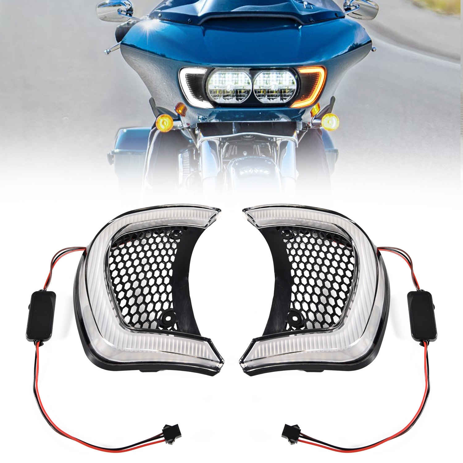 Motorcycle Headlight Vent Accent LED Turn Signal Indicator Side Lights Lamp for Harley Road Glide FLTRX Special FLTRXS CVO Ultra FLTRU 2015-2024