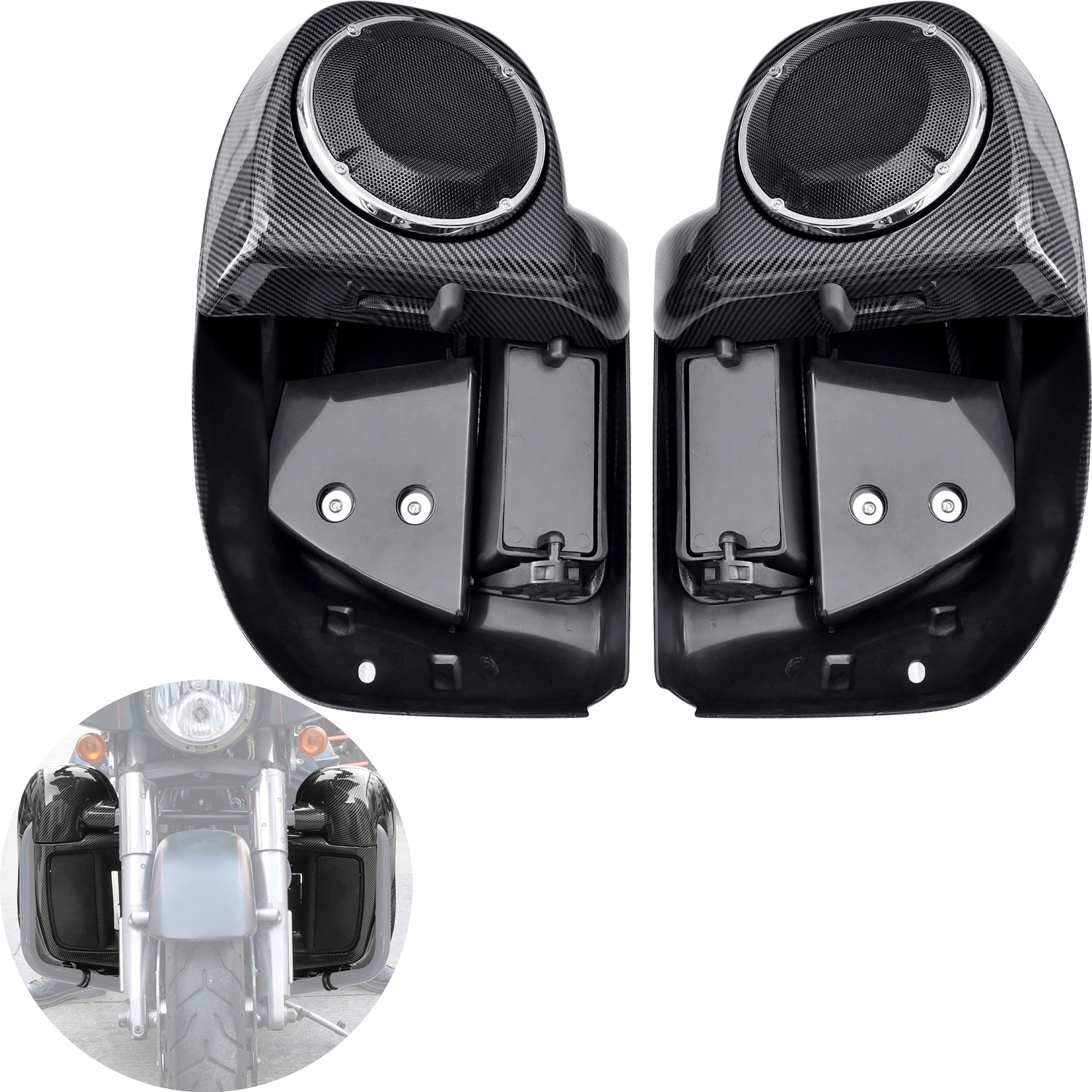 Carbon Fiber Pattern Lower Vented Leg Fairings with Speaker Boxes Pods Fit for Harley touring Road King Glide, Street Glide, Electra Glide, Ultra-Classic 2014-2022