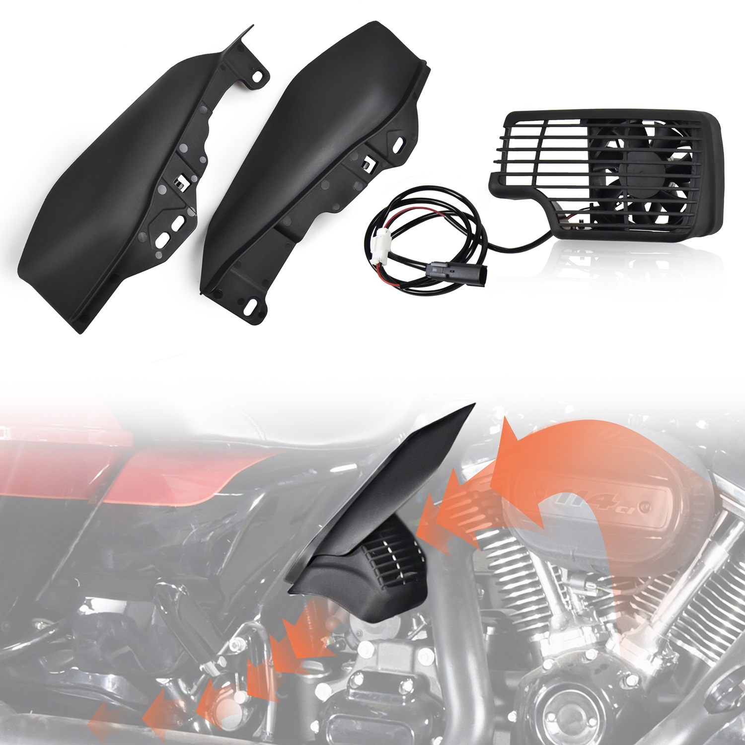 CoolFlow Fan for Harley Road Glide, Oil Cooler Fan with Heat Shield for Harley Touring CVO Road Glide Limited Tri Glide CVO Ultra Limited Electra Glide Ultra Classic 2017-2022