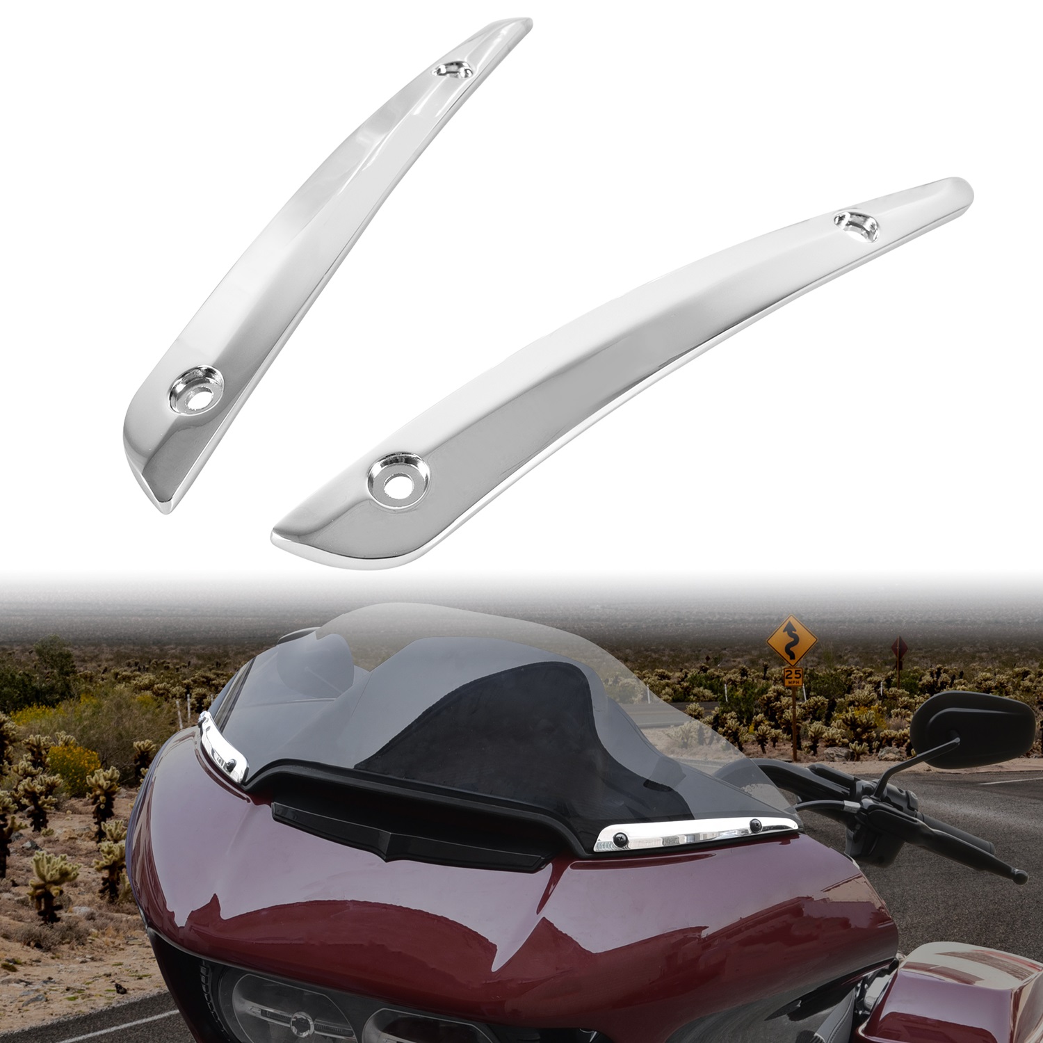 Chrome Windshield Side Trim for Harley Road Glide Ultra FLTRU FLTRX Special FLTRXS 2015-2023
