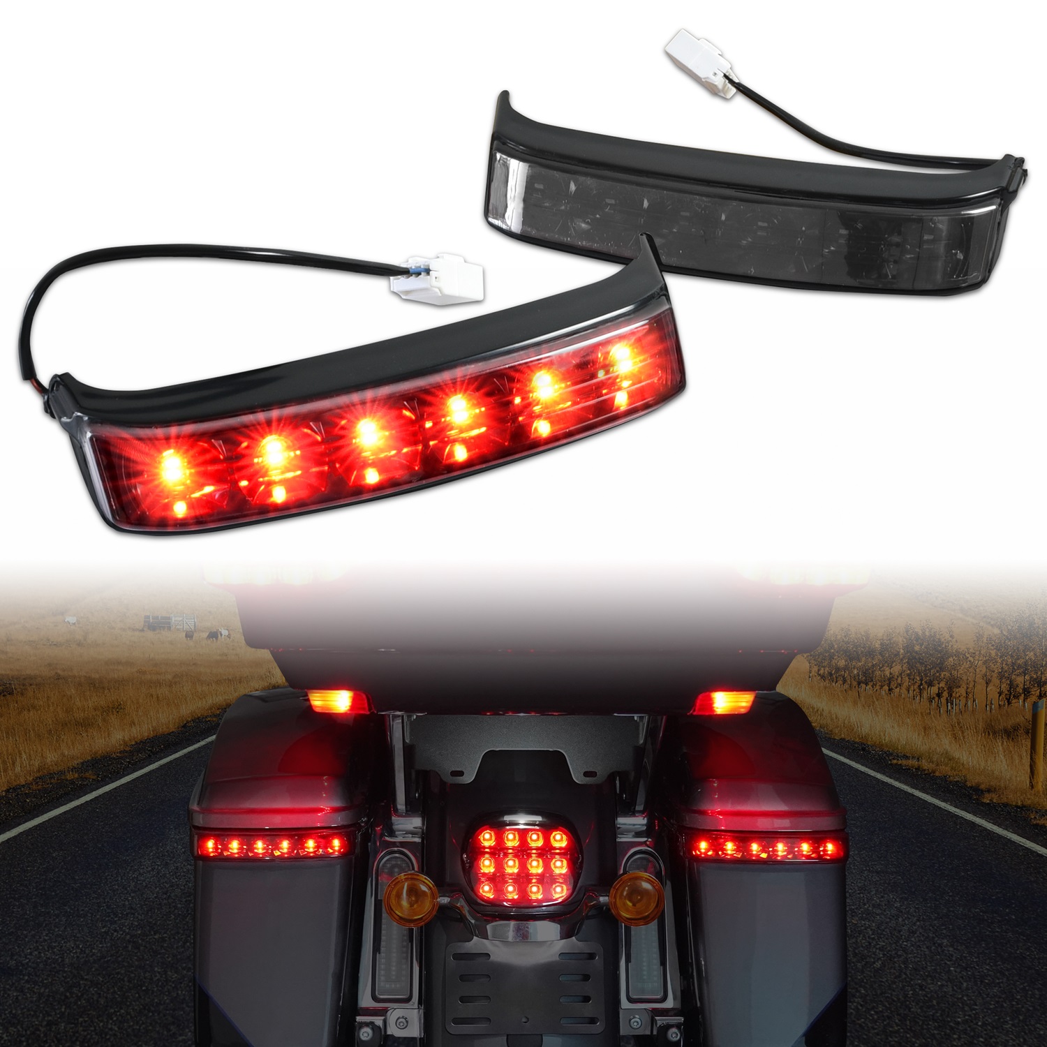 LED Run Brake Turn Signal Lights Lamps for Harley Touring Street Road Glide CVO Electra Glide Ultra Classic Ultra Limited CVO 2014-2022(Smoked Lens)