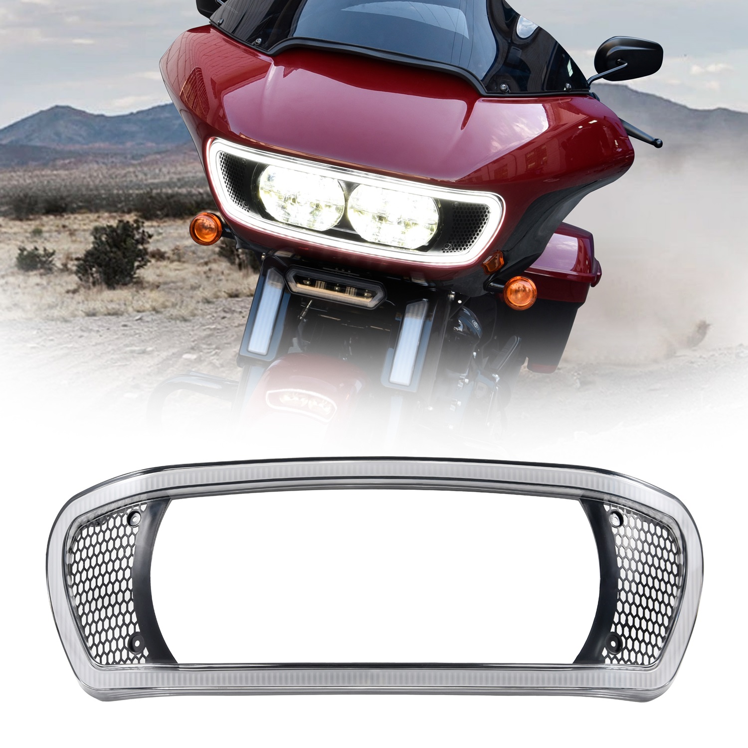 Headlight Fairing Trim Cover Bezel with DRL LED Light for Harley Davidson Road Glide CVO 2015-2024