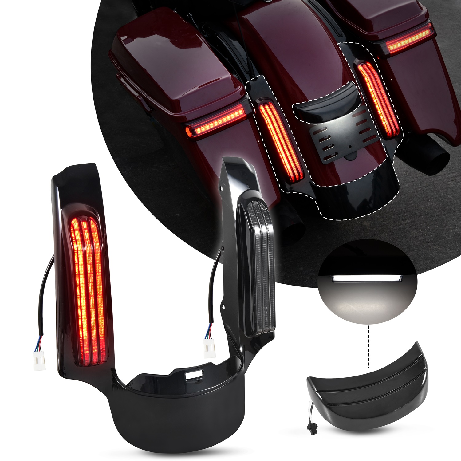 LED Rear Fender Fascia Kit for Harley Road King Street Electra Glide Ultra Limited 2014-2023