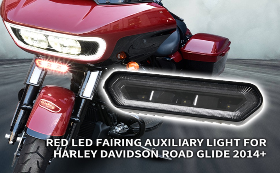VEISUTOR LED Auxiliary Light Bar For Harley Road Glide 2014-2023 & CVO Models - Red/White Driving Lights