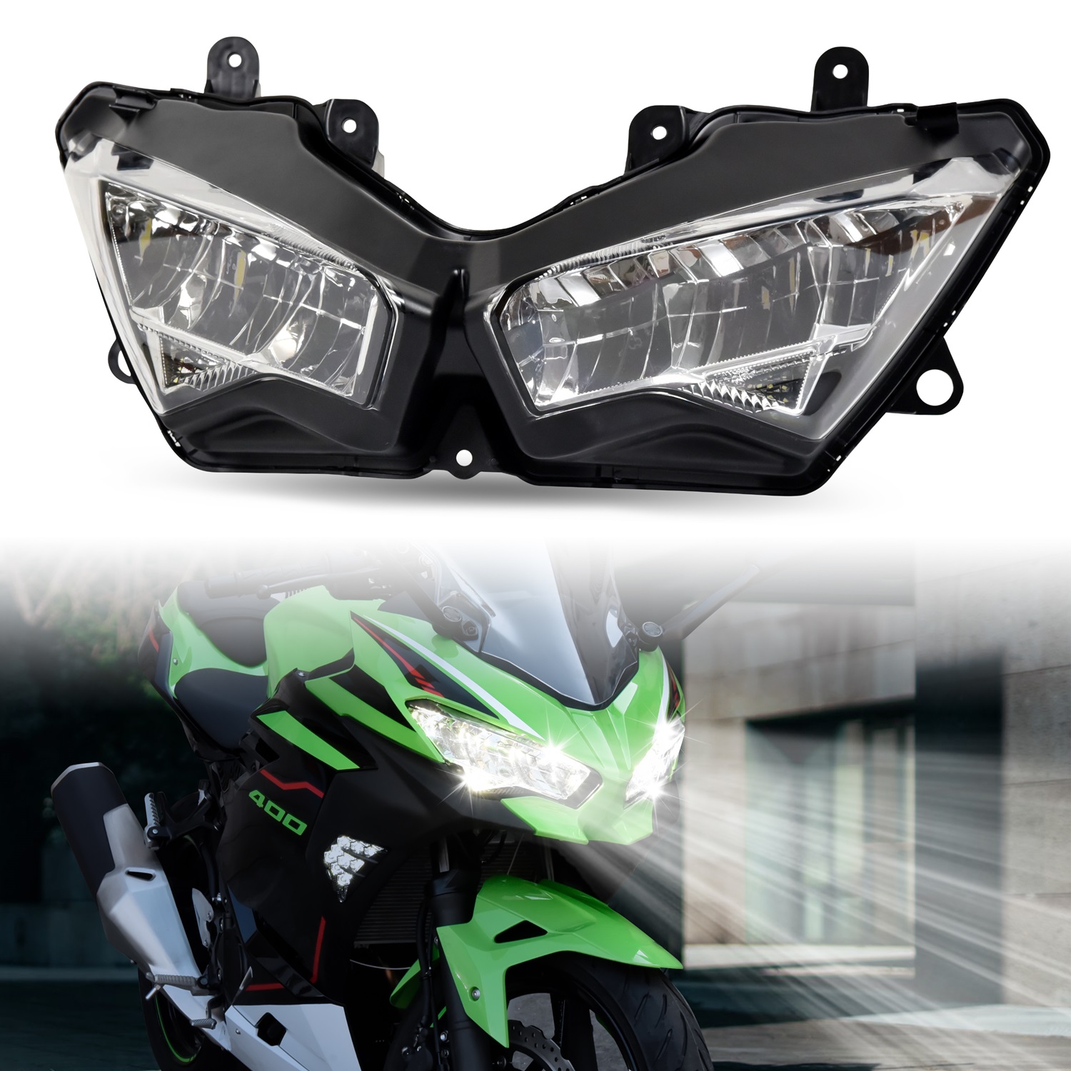 LED Headlight Assembly for Kawasaki Ninja 400 2018-2023